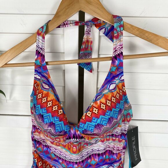 New‎ Profile by Gottex Santa Fe Underwire Halter Tankini Swim Top Womens Size 8 - Picture 2 of 8